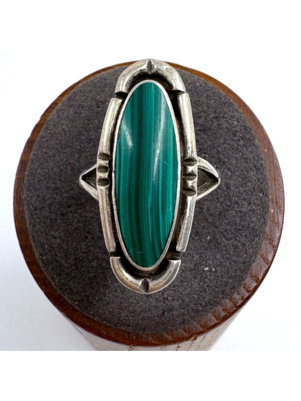 Oval Malachite Bezel Set Statement Ring Sterling Silver 925 Size 5.75